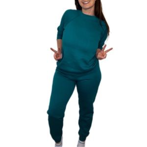 Made in USA Hanes Her Way Teal Loungewear Set: Crewneck and Joggger Sweatpants
